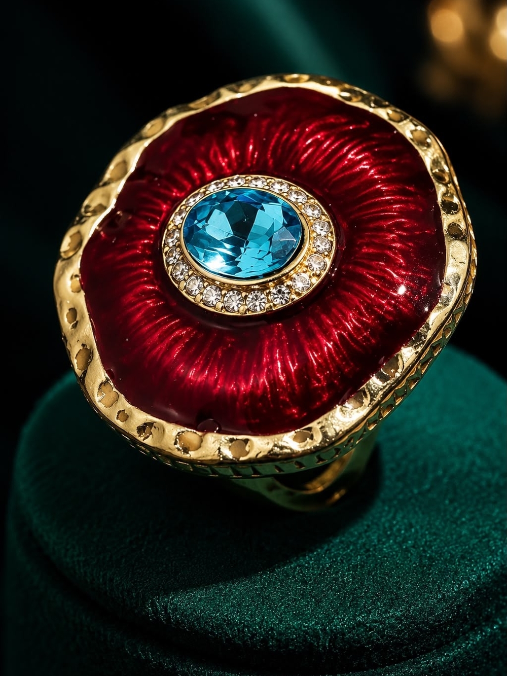 Red & Blue Enamel Statement Ring by - Picture 5 of 6